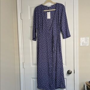Mango Blue Long Sleeve Dress with White Dots